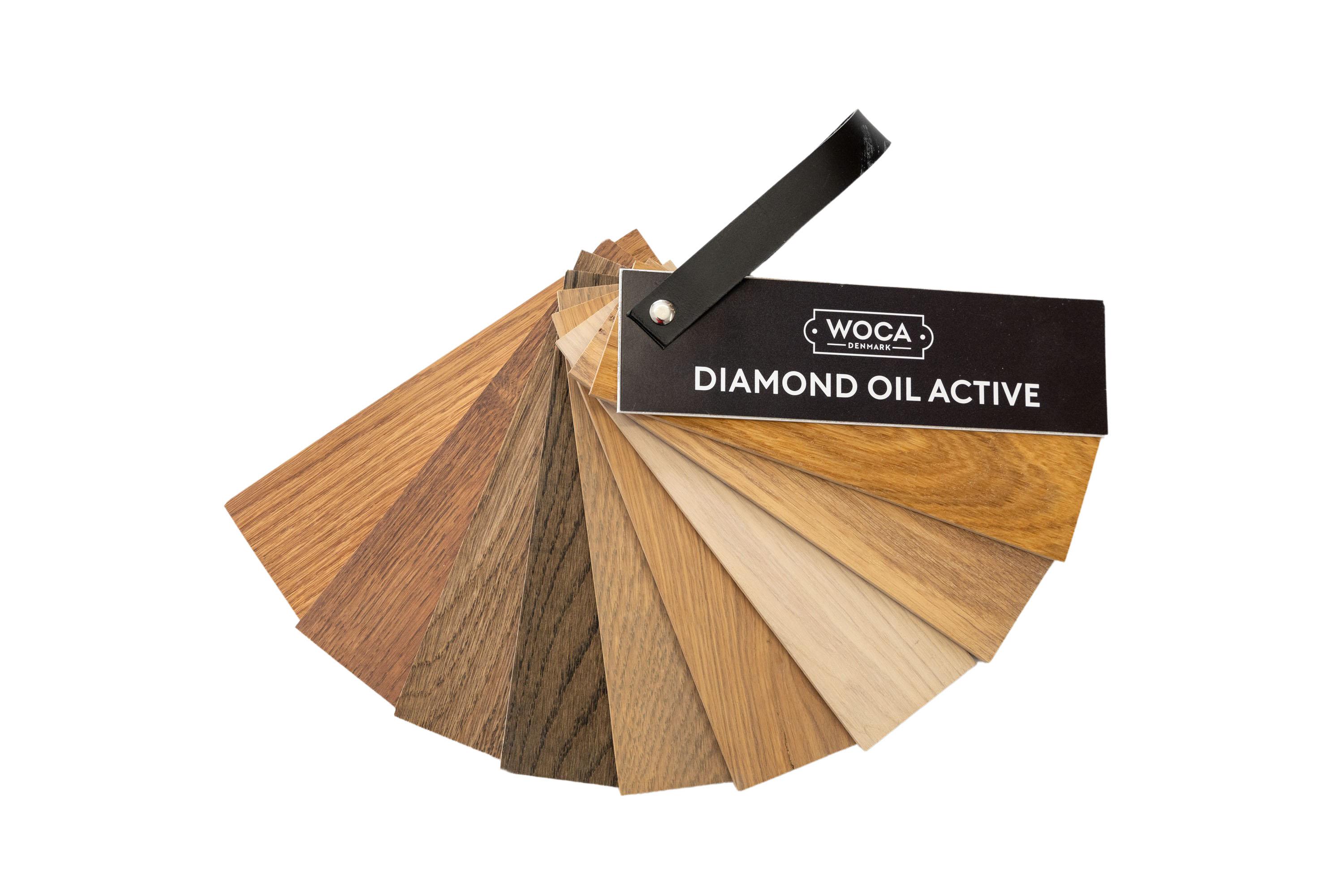 Ein Farbfächer mit Diamond Oil Active steht in allen unseren WOCA-Shops zur Verfügung